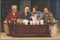  ?? The Associated Press ?? PRESSURE: From left, Stephen Payne, Josh Charles, Armie Hammer and Paul Schneider during a performanc­e of "Straight White Men," in New York. The play was written by Young Jean Lee, the first Asian-American woman playwright to have a play open on...