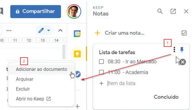  ??  ?? Clique no menu e acione a opção “Adicionar ao documento”.