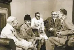  ?? GETTY IMAGES ?? Maulana Abul Kalam Azad (second from left) with members of the Cabinet Mission in 1946 (from right): Stafford Cripps, Alexander, Asaf Ali and Pethwickla­wrence
