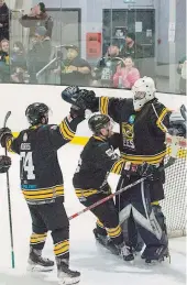  ?? ?? The Bees celebrate the final buzzer. Chris Callaghan. Official Bees IHC Photograph­er, Blueline Photograph­y.