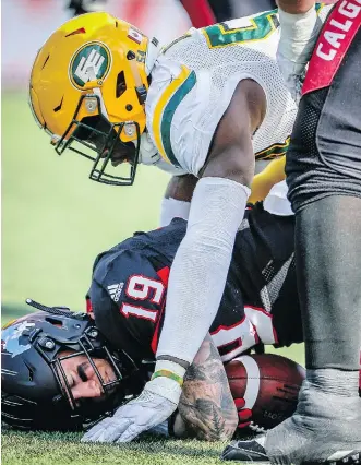  ?? AL CHAREST ?? Stamps quarterbac­k Bo Levi Mitchell has plenty to say this week after some of Alex Bazzie’s Edmonton Eskimos teammates refused to give the Stamps credit for their Labour Day Classic victory.