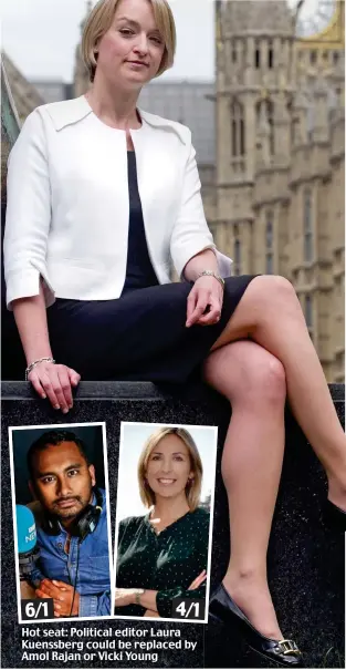  ?? ?? Hot seat: Political editor Laura Kuenssberg could be replaced by Amol Rajan or Vicki Young