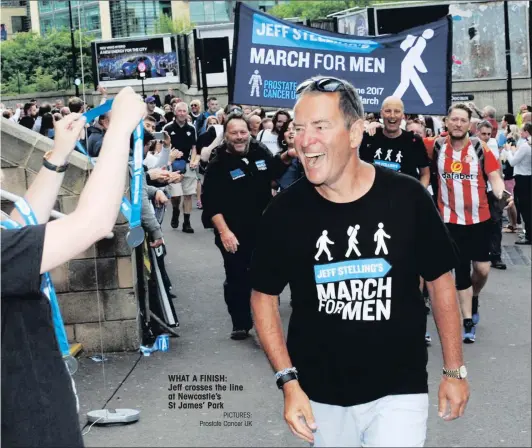  ?? PICTURES: Prostate Cancer UK ?? WHAT A FINISH: Jeff crosses the line at Newcastle’s St James’ Park