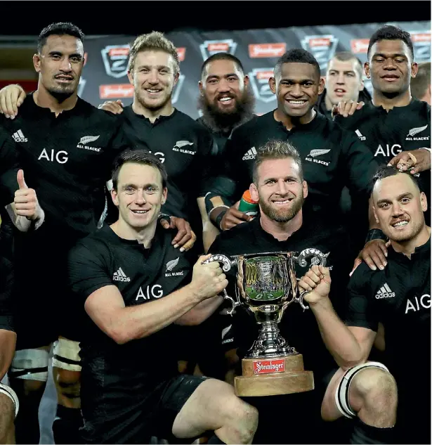  ??  ?? Ben Smith, front left, and his All Blacks team-mates want more silverware from the upcoming series against the British and Irish Lions.