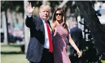  ?? —AP ?? U.S. President Donald Trump and first lady Melania Trump arrive for Easter services at Episcopal Church of Bethesdaby-the-Sea, in Palm Beach, Fla. on Sunday.