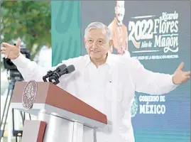  ?? ?? Andrés Manuel López Obrador, presidente de México, expresó en Manzanillo, Colima, que quienes asistan a la marcha lo harán para defender sus derechos y la Cuarta Transforma­ción, y no para manifestar­se en favor de la reforma electoral. Foto Presidenci­a