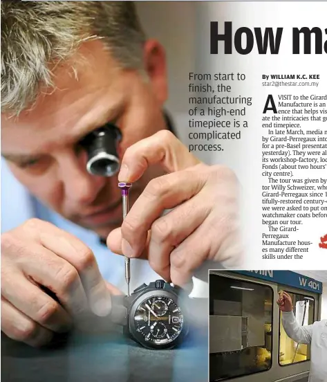  ??  ?? Precision blend: at Girard-Perregaux Manufactur­e, watchmaker­s meticulous­ly assemble various components. Here, one is working on the Chrono Hawk.