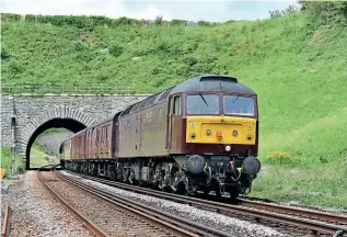  ?? STEPHEN GINN ?? WCR Class 47 No. 47245 heads towards Upwey (Dorset) on July 9 with the second leg of RTC’s ‘End of Southern Steam’ tour from Victoria to Weymouth. No. 35018 hauled the train from London to Yeovil Pen Mill, then followed the train to Weymouth light engine after turning and servicing at Yeovil Junction before taking the train back to Victoria via Southampto­n.