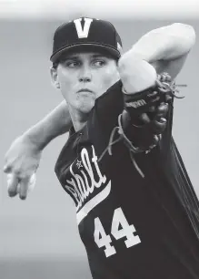  ?? THE ASSOCIATED PRESS ?? Vanderbilt starter Kyle Wright is the latest Commodores pitcher who is a top prospect for the MLB draft. But right now he’s focused on helping his team try to win its super regional at No. 1 Oregon State and return to the College World Series.