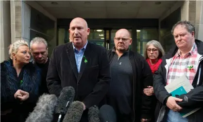  ?? Photograph: David Mirzoeff/PA ?? Harry Dunn’s mother Charlotte Charles, left, and father Tim Dunn, fourth left, with spokesman Radd Steiger and others in December. The suit claims wrongful death and seeks financial damages.