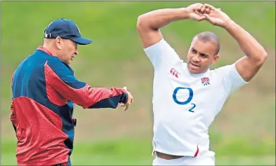  ??  ?? Eddie Jones with Jonathan Joseph at training yesterday