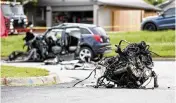  ?? TANNER LAWS / TULSA WORLD ?? The scene of a fatal car crash, June 2, 2021, in Tulsa, Okla. Forty-four states as well as the District of Columbia had increases in traffic deaths in 2021 compared to the previous year.