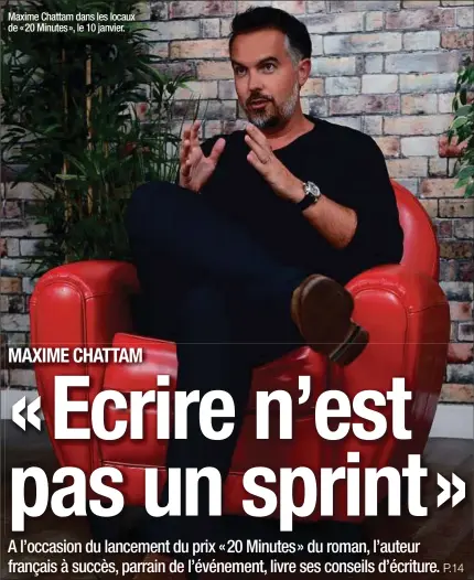  ??  ?? Maxime Chattam dans les locaux de « 20 Minutes », le 10 janvier.