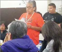  ?? JOE FRIES/Penticton Herald ?? Valerie Baptiste, the recently deposed electoral officer for the Penticton Indian Band, speaks at a community meeting Wednesday night.