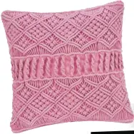  ??  ?? A by Amara grid crochet cushion – Pink, £40, Amara Who would have thought crochet could be cool again? The arts and craft movement is in full swing, and this bubble-gum pink cushion should inspire some creativity.