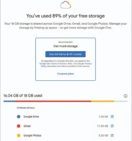  ??  ?? Consult your Google One storage tab ( go.pcworld.com/g1tb) to find out how close you are to your limit and how much you’ll need to delete.