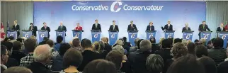  ?? JACQUES BOISSINOT/THE CANADIAN PRESS ?? Tory leadership candidates at the French language leadership debate.