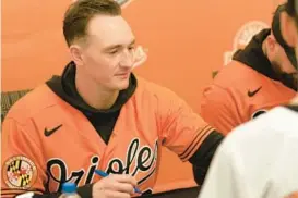  ?? ?? Orioles outfielder Austin Hays signs autographs and meets with fans at the at the Sheraton Baltimore North in Towson on Feb. 5.