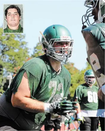  ?? SPECIAL TO TORSTAR ?? Tackle was Chris Gangarossa's natural position in four seasons manning the offensive line at Division 1 Wagner College in New York City. Wagner College offensive lineman Chris Gangarossa (72), a Fort Erie native, was taken by the Edmonton Eskimos in the sixth round of the CFL draft with the 50th pick overall.