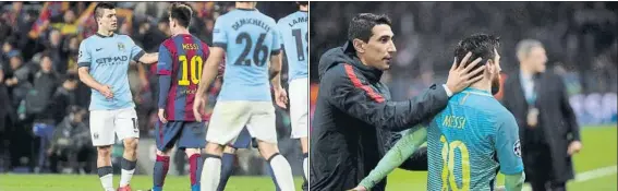  ?? FOTOS: OMEDES/MONTILLA ?? Agüero y Messi En un Barça-City de Champions. El Kun no escondió que le encantaría compartir equipo con su amigo, pero lo ve imposible. Di María también elogió al ‘10’