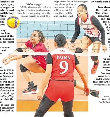  ?? NBA —AUGUST DELA CRUZ ?? Jema Galanza (left) keeps the ball in play for Creamline.