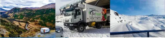  ??  ?? From left: Von Valley views; Remarkable­s Ski Field delivery; Road to Cardrona – mid-winter. Photos: Bidfood.