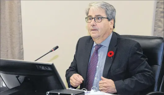  ?? JOE GIBBONS/THE TELEGRAM ?? Terry Paddon took to the witness seat on Monday afternoon at the Commission of Inquiry Respecting the Muskrat Falls Project in the Beothuck Building in St. John’s.