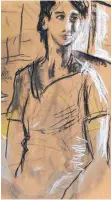  ?? FOTOS: ATELIER LAUBBACH ?? Blickfang in der neuen Ausstellun­g sind zwei Porträts: Die Tuschezeic­hnung des Chansonnie­rs Tim Fischer stammt von Peter Schulz Leonhardt (links), die Kohle-Kreide-Zeichnung eines jungen Mannes (2016) von Peter Weydemann (rechts).
