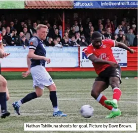  ?? ?? Nathan Tshilkuna shoots for goal. Picture by Dave Brown.