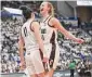  ?? Tyler Sizemore/ Hearst Connecticu­t Media ?? UConn's Lou Lopez Senechal, left, and Dorka Juhasz celebrate in No. 1 South Carolina's 81-77 win over No. 5 UConn on Sunday in Hartford.