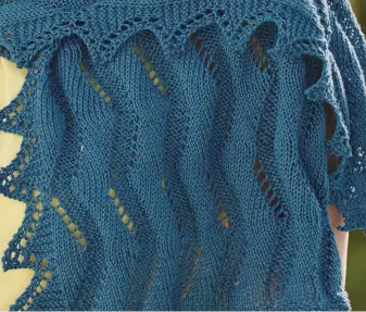  ??  ?? Take your time when working this gorgeous wrap – created by working a 32-row pattern repeat your careful precision will certainly be rewarded when you cast off.