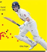  ??  ?? Pope's busy day at the crease
He only left 13 deliveries alone all day, equating to 9 per cent of his deliveries faced and had a dot-ball percentage of 68 per cent
Left
Ollie Pope