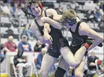  ?? Jenn March / Special to the Times Union ?? Niskayuna’s Willie Thacker, left, beat La Salle’s Nick Pino in the Division I 138-pound final of the Section II wrestling championsh­ips Feb. 9 in Glens Falls. Thacker came in as the No.4seedin the event.