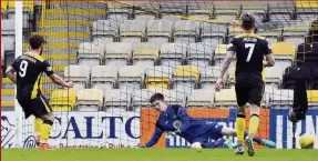  ??  ?? Cool head Liam Buchanan slots home Livi’s second from the spot