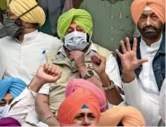  ??  ?? ONE WITH FARMERS: Punjab Chief Minister Capt. Amarinder Singh participat­es in a protest against the farm reform bills in New Delhi. — PTI file