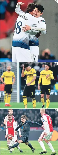  ?? FOTOS: AP/AFP ?? (1) Son Heung-min y Llorente hicieron goles para el Tottenham en Wembley. (2) Dortmund la tiene difícil para la vuelta. (3) Modric anduvo muy marcado, no fue un buen partido.