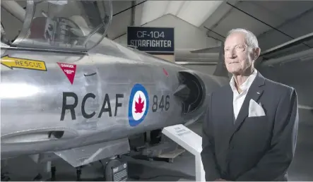  ?? CRYSTAL SCHICK/ CALGARY HERALD ?? Retired Major General Ken Lett, next to a CF-104 Starfighte­r at the Ken and Roma Lett Cold War Exhibit.