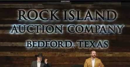  ?? ?? ADVERTISEM­ENT
Rock Island Auction Company Proprietor­s Patrick & Kevin Hogan auctioning at inaugural Bedford facility located 3600 Harwood Road, Bedford, Texas 76021