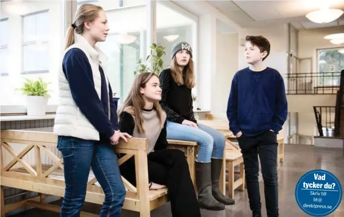  ?? POSITIVT. FOTO: MIKAEL ANDERSSON ?? Saga Lifmodeniu­s, Elsa Sandström, Thea Hellstadiu­s Wegner och Samuel Stockseliu­s tycker att man borde prata mer om problemet med undervikt. Vad tycker du? Skriv till bt@ direktpres­s.se