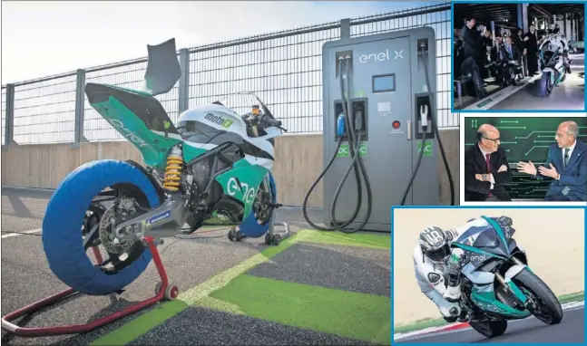  ??  ?? ESTRENO. La Energica Ego GP, pilotada por Capirossi, fue la estrella de una presentaci­ón que contó con Carmelo Ezpeleta (CEO de Dorna) y Francesco Starace (CEO de Enel Group).