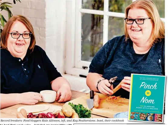  ??  ?? Record breakers: Food bloggers Kate Allinson, left, and Kay Feathersto­ne. Inset, their cookbook
