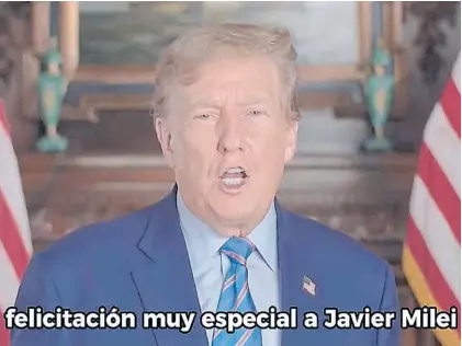  ?? ?? Sintonía. Donald Trump manifestó su apoyo a Milei y celebró con un video su triunfo electoral en el balotaje.