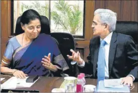  ?? HT ?? File photo of finance minister Nirmala Sitharaman with RBI governor Shaktikant­a Das. The central bank had pledged to support the government’s ₹12 lakh crore borrowing programme.