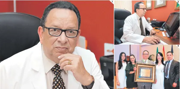  ?? FOTOS: EL HERALDO ?? (1) Gaspar Vallecillo Molina fue un connotado médico y columnista para diario EL HERALDO. (2) Sus críticas al sistema sanitario hondureño incomodaro­n a muchos políticos. (3) Con su familia, durante un reconocimi­ento de parte de la Sociedad de Ginecologí­a y Obstetrici­a. Fue docente en la Facultad de Medicina de la UNAH.