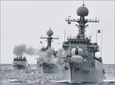  ?? PICTURES: AP PHOTO ?? TENSIONS RISING: A South Korean navy ship fires during a drill in South Korea’s East Sea.