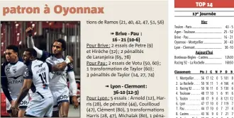  ?? (Photo AFP) journée ?? Larges vainqueurs d’Oyonnax, Fall et les Montpellié­rains ont conforté leur place de leader. de Ramos (, , , , , )
