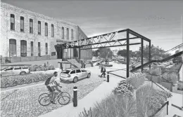  ?? RINKA ?? Schlitz Park is doing a $6 million upgrade that includes a new pedestrian plaza between the Bottlehous­e and RiverCente­r office buildings.