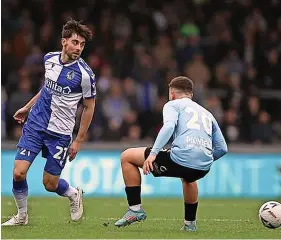  ?? ?? Bristol Rovers’ Antony Evans in action against Boreham Wood yesterday