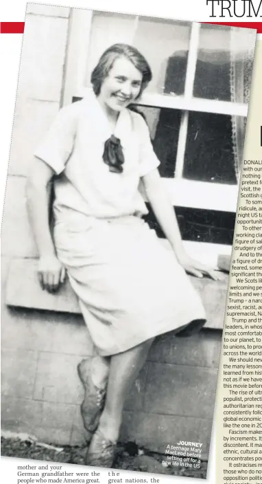  ??  ?? JOURNEY A teenage Mary MacLeod before setting off for new life a in the US