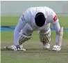  ?? AP ?? Sri Lanka’s Angelo Mathews does push-ups as he celebrates after scoring a century. —